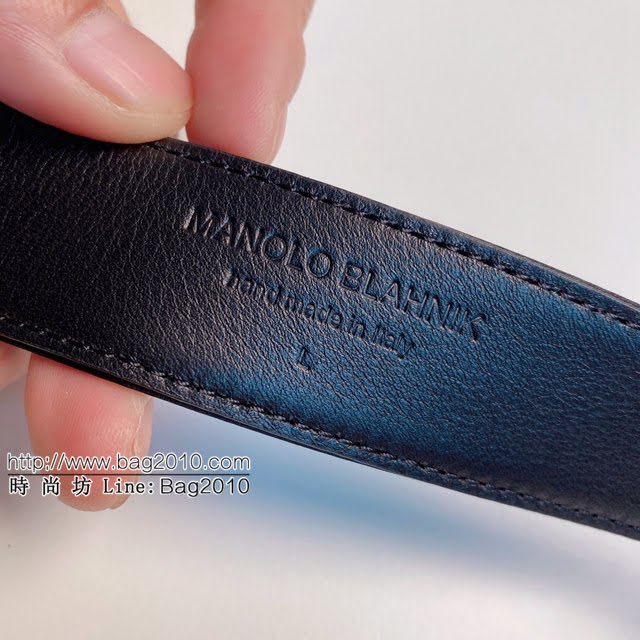 Manolo Blahnik高端女士腰帶 馬諾洛真絲面配小牛皮底皮帶  jjp1332